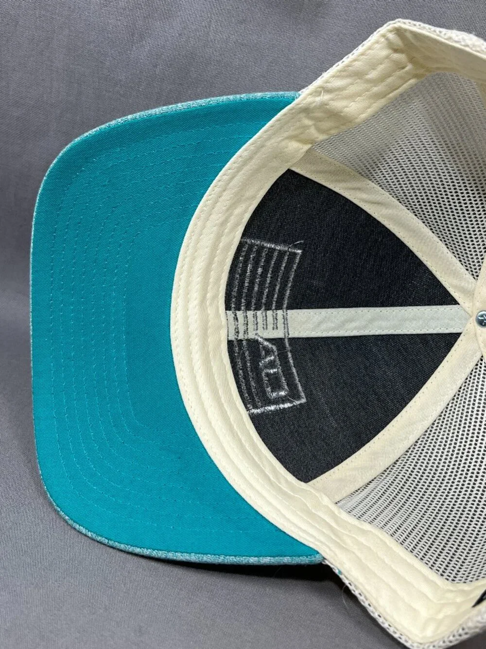 Richardson Trucker Hat Blue Teal Ivory Mesh Snapback Fishing Flag Signatures Cap